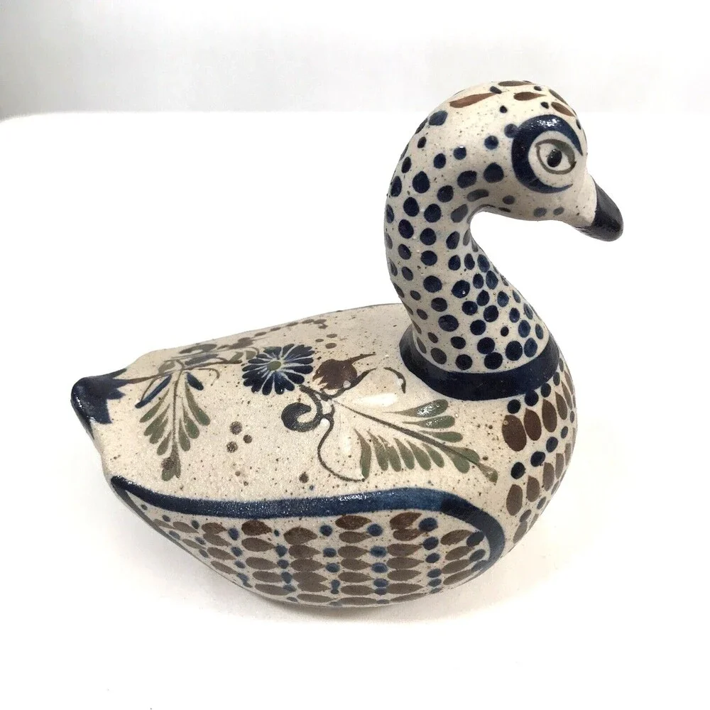 Tonala Santana Pottery Bird Dove Duck Hand-Painted Mexican Folk Art Vtg Signed